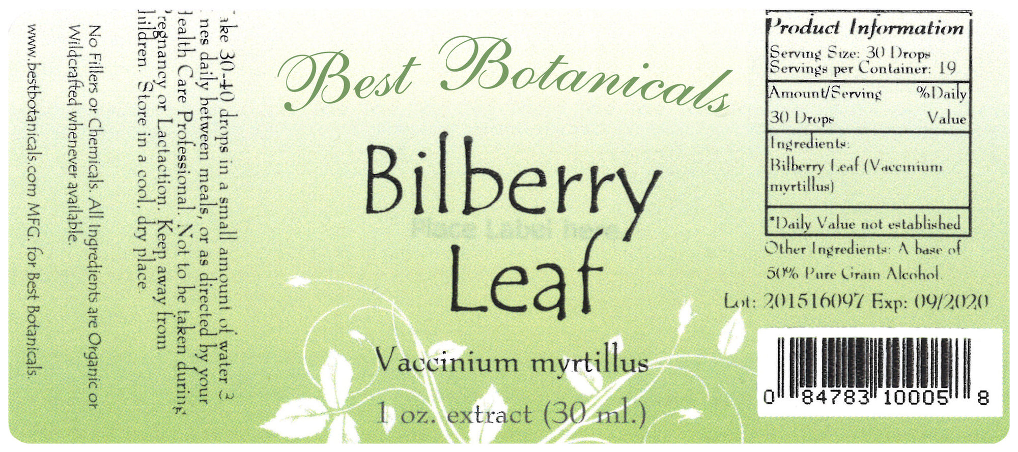Bilberry Leaf Alcohol Extract