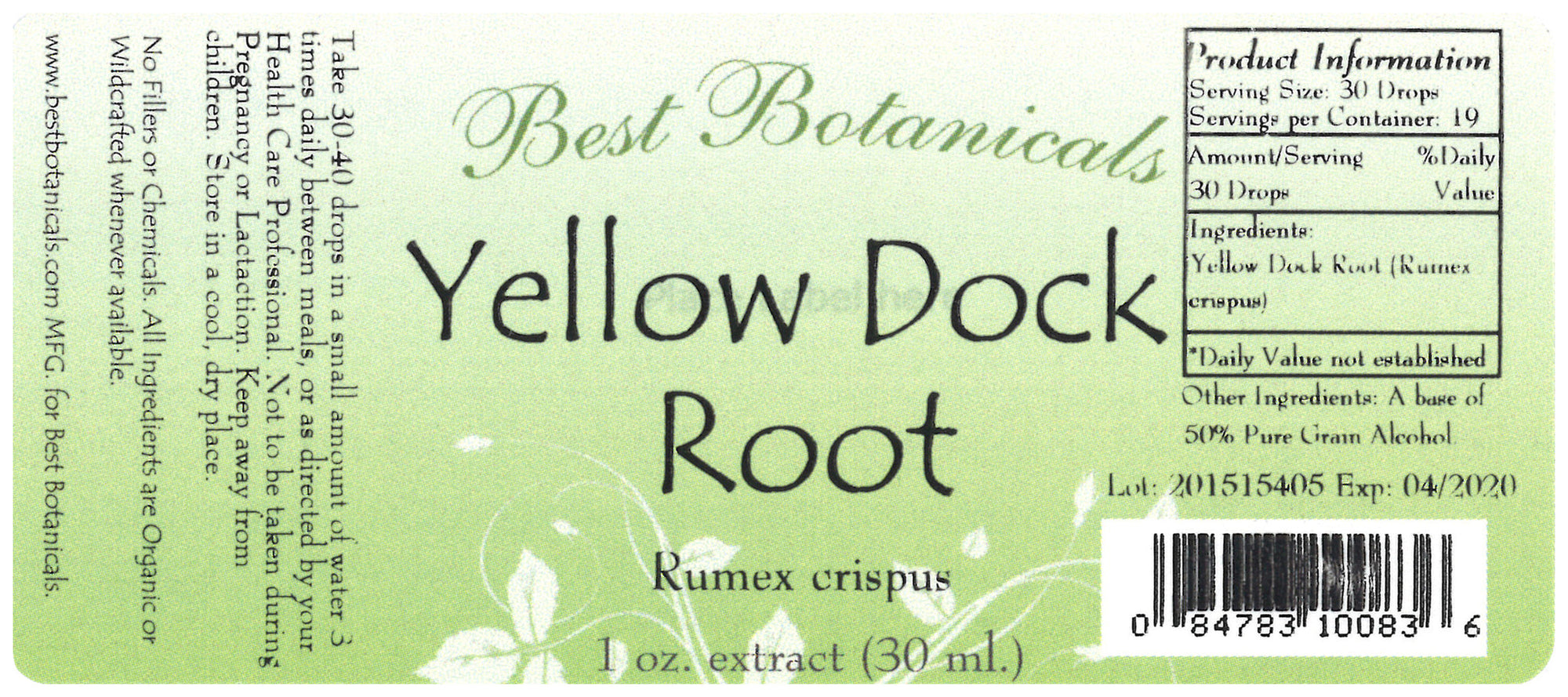 Yellow Dock Root Alcohol Extract
